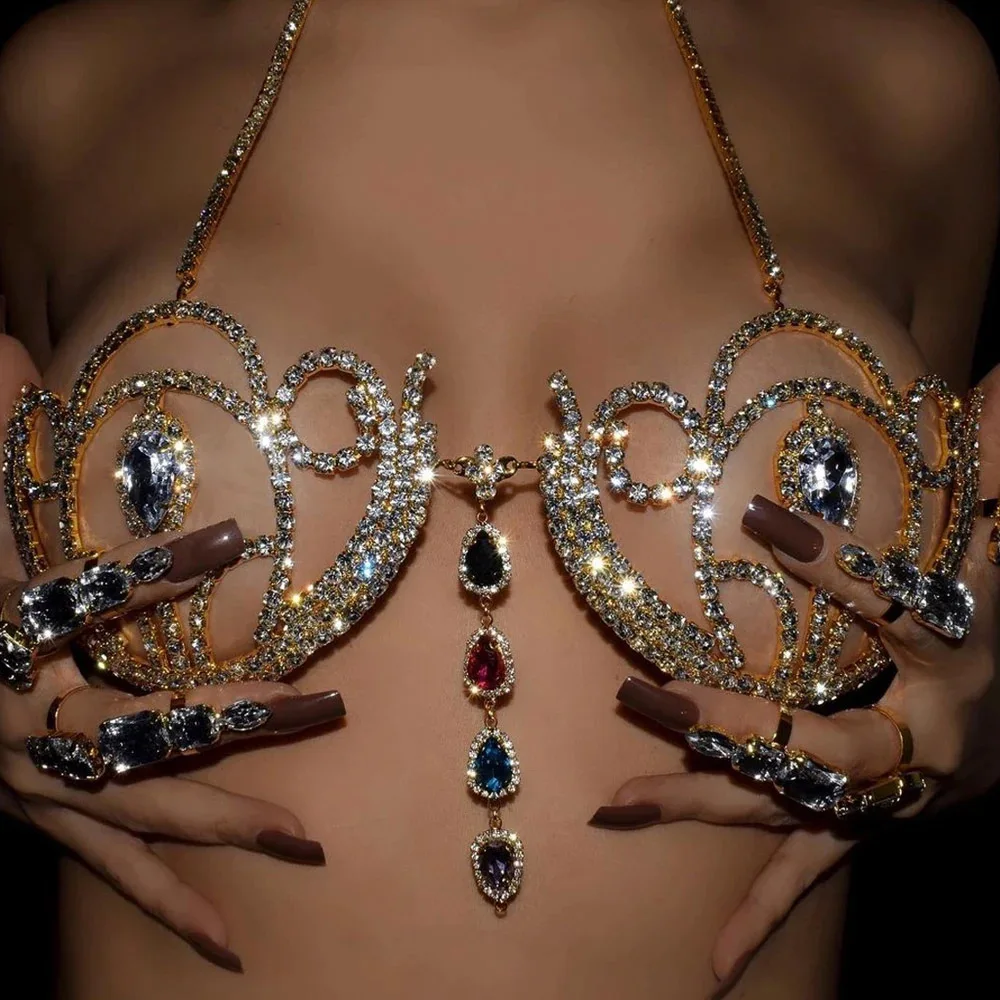 Body Jewelry Online - Luxury Rhinestone Bikini Bra Geometric Water
