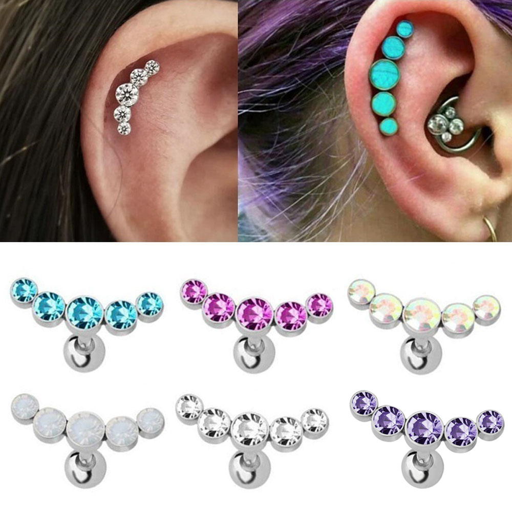 Body Jewelry Cartilage Earrings - 1Pcs Fashion 16G Crystal Gem Opal
