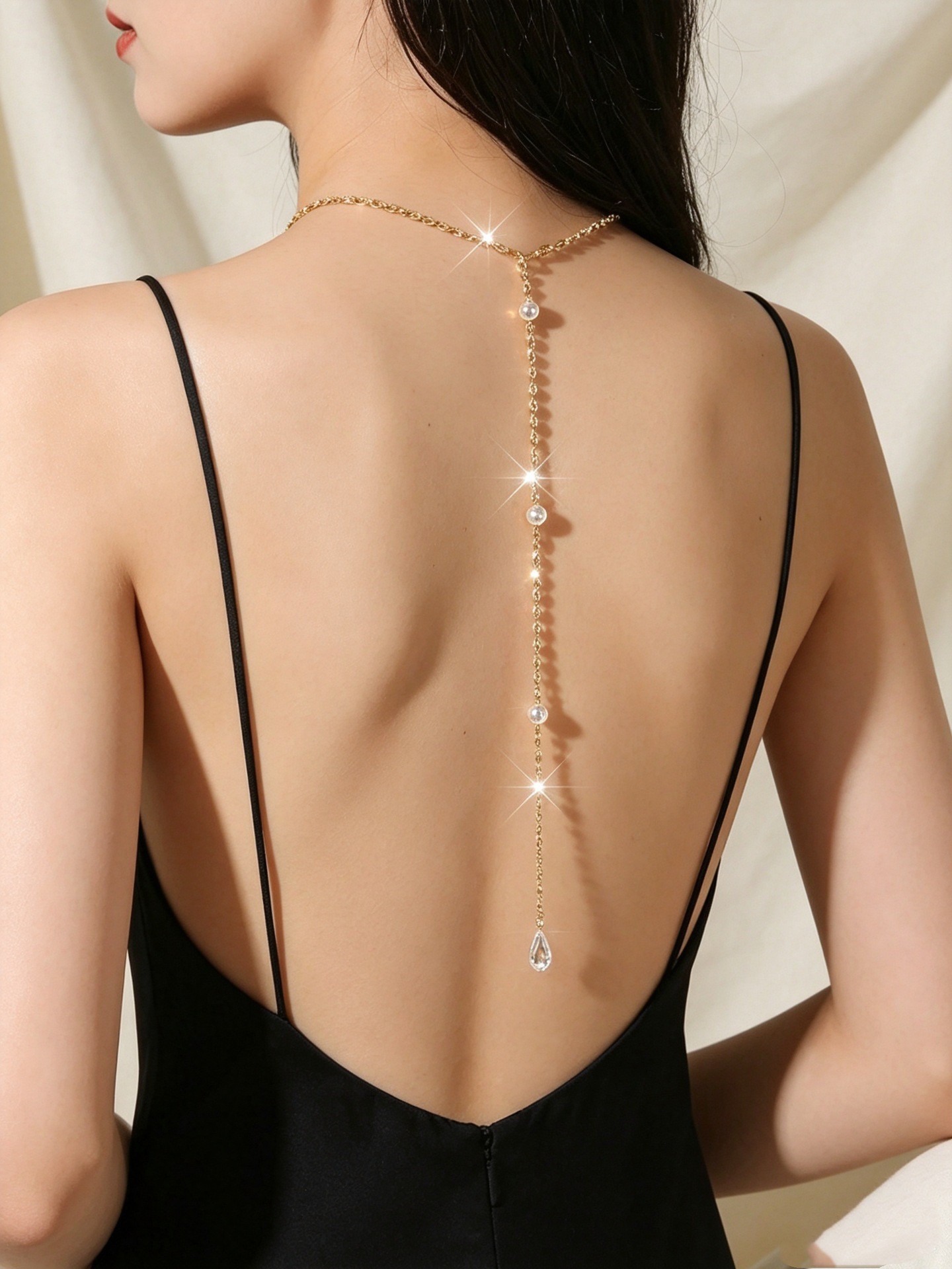 Body Jewelry Back - New product: Rhinestone tassel back chain,