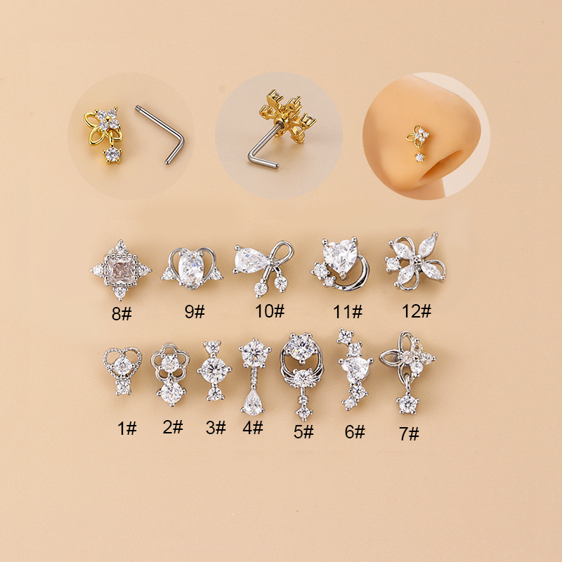 20G L-Shaped Cubic Zircon Nose - огляд і ціна Body Jewelry Septum