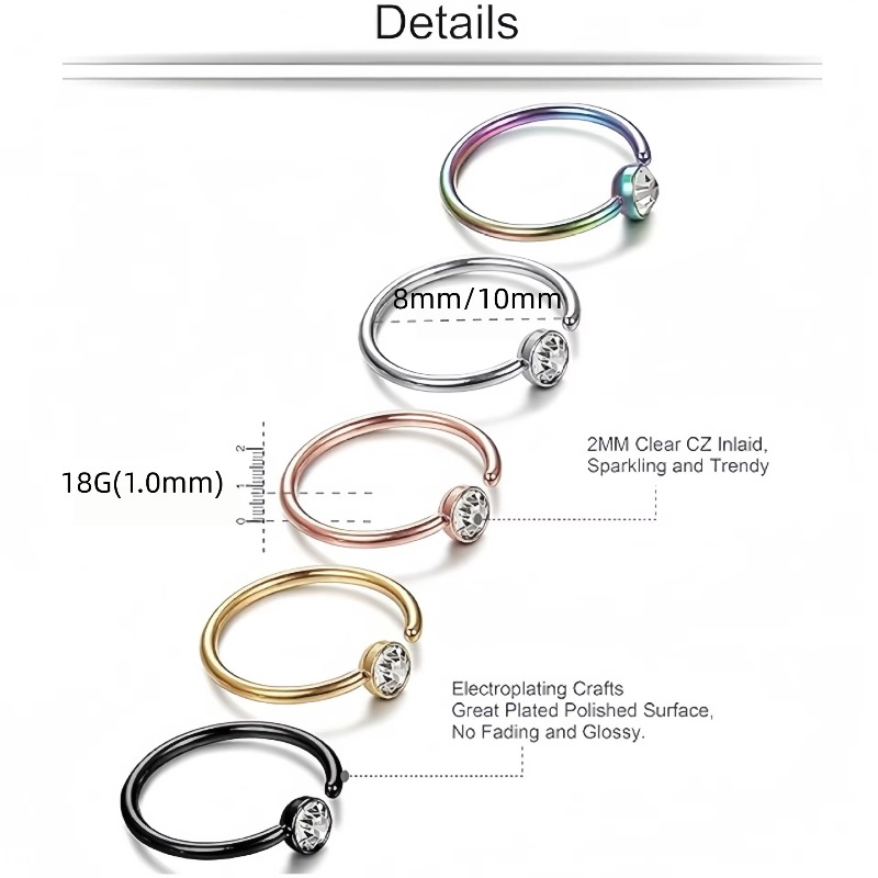 5pcs 18G Nose Rings C-Shaped N - огляд і ціна Body Jewelry Cartilage Earrings